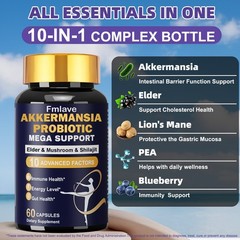 Akkermansia Muciniphila Probiotic Lions Mane Mushroom Capsules 60ct Gut & Immune