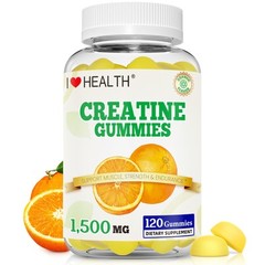 Creatine Monohydrate Gummies 1500mg – Muscle Builder, 120 Count Orange Flavor