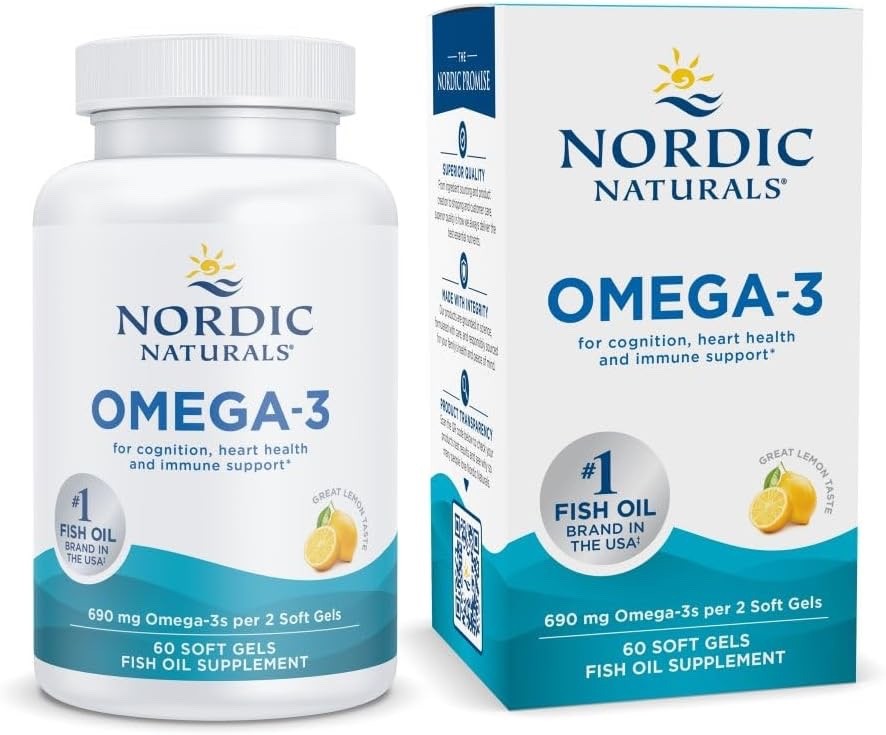 NORDIC NATURALS OMEGA-3 690 mg FISH OIL SUPPLEMENT LEMON FLAVOR 60 SOFT GELS