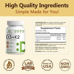 Deal Supplement Vitamin D3 K2 MK7 Softgels 5000IU 100mcgBone Immune