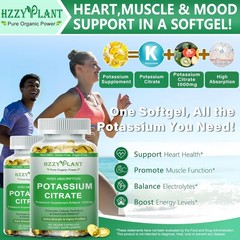 Potassium Supplement Softgels, High Absorption Potassium Citrate 1000Mg for Musc