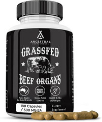 Ancestral Supplements Grass Fed Beef Organ Blend, Liver, Heart, Kidney, 180 Caps