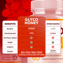 (3 Pack) Glyco Honey Advanced Support Blood Supplement GlycoHoney 180 Capsules