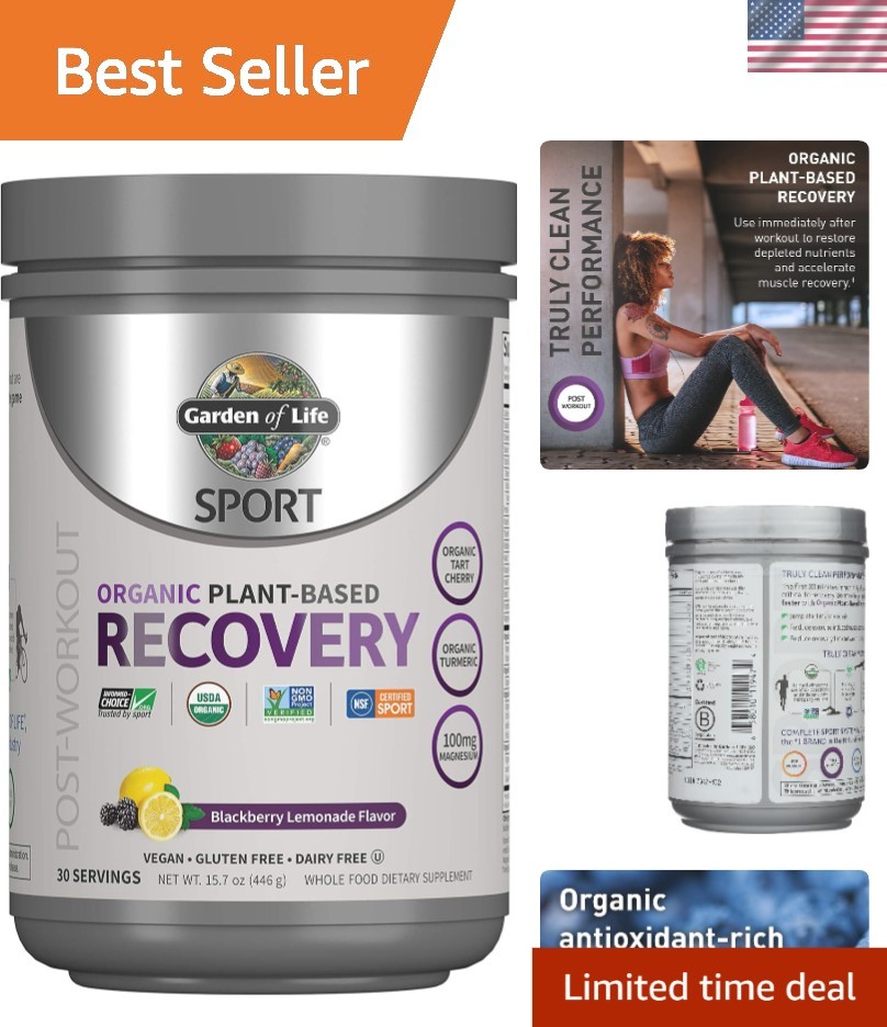 Organic Recovery Powder for Post-Workout with 100mg Magnesium, 30 Servings