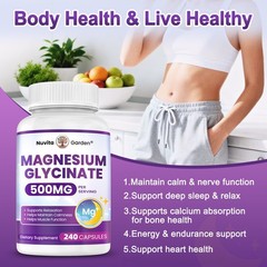 Magnesium Glycinate 500mg per Serving (240 Veg Caps) Muscle, Relaxation Support
