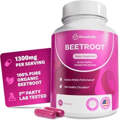 Rosabella Organic Beetroot 1300mg – Boosts Nitric Oxide & Heart Health – 60ct