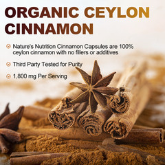 Organic 1800mg Ceylon Cinnamon 240 Capsules Highest Potency Blood Sugar Support