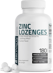 Bronson Zinc Lozenges Antioxidant & Immune Supplement Lemon 180 Chewable Tablets