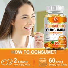 Turmeric Curcumin 2600mg w/ BioPerine Black Pepper Triple Strength Capsules