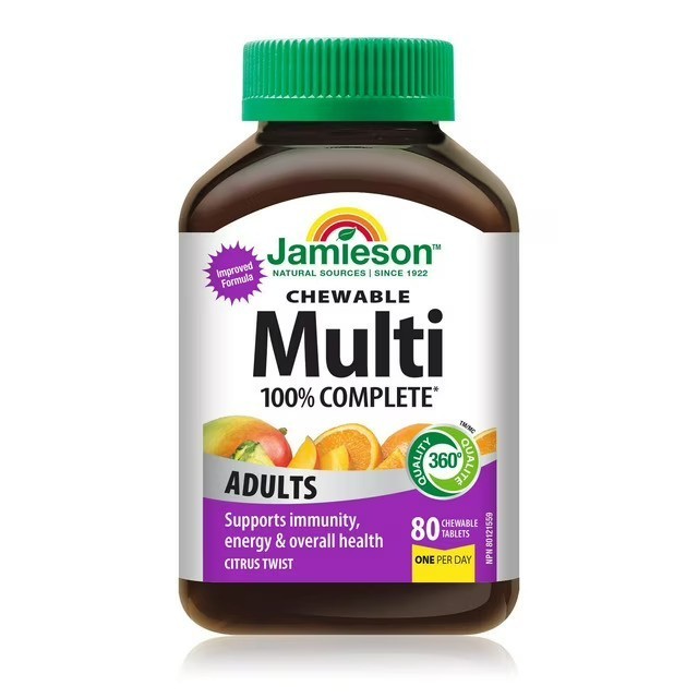 Jamieson 100% Chewable Multivitamin, Citrus Twist,80 tablets (2 Pack Ex04/2026)