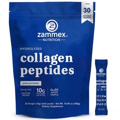 Zammex Hydrolyzed Bovin Collagen Peptides Powder 30 Travel Packets Grass Fed