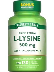L-Lysine 500mg | 130 Coated Caplets | Free Form | Essential Amino Acid | Vega…