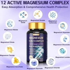 Magnesium Complex 700mg, 12 Elemental Magnesium, Gluten Free- Non-GMO -Glycinate
