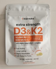 True Nutra Vitamin D3 K2 10,000 IU Magnesium Supplement Non-GMO (30 Soft Gels)