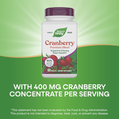 Nature’s Way Cranberry Premium Blend, Urinary Supplement w/ Vitamin C 60 Tablets