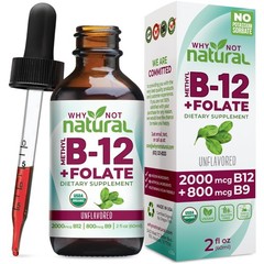Why Not Natural Vitamin B12 Liquid Plus Folate – 2 Fl Oz (Pack of 1), Red