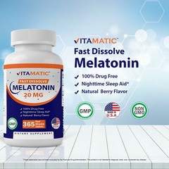 Vitamatic Melatonin 20mg – 1 Year Supply | Natural Berry Flavor – 365 Tablets