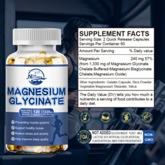 Magnesium Glycinate 120 Capsules 1330mg 100% High Absorption Chelated