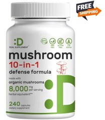 Mushroom Complex Supplement 10 in 1, 8000mg 240 Caps Immune Energy Brain Support
