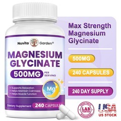 Magnesium Glycinate 500mg per Serving (240 Veg Caps) Muscle, Relaxation Support