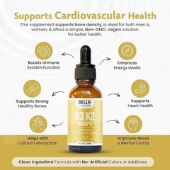 Bella All Natural Vitamin D3 K2 Drops Organic Omega 3 MCT Oil 50ml Supplement++