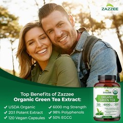 Zazzee USDA Organic Green Tea 20:1 Extract, 6000 mg Strength, 50% EGCG
