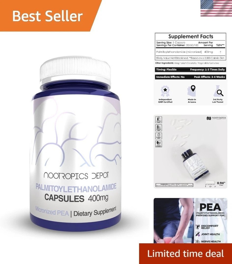Palmitoylethanolamide Capsules | Pea | 400mg Pills | 180 Count | Provides Dis…