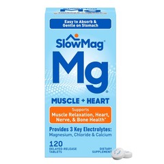 SlowMag Muscle & Heart Magnesium Chloride Supplement with Calcium, 120 Count,…