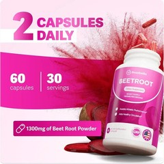 3 Pack of Rosabella Organic Beetroot Capsules (1300mg) for Blood Flow & Heart He