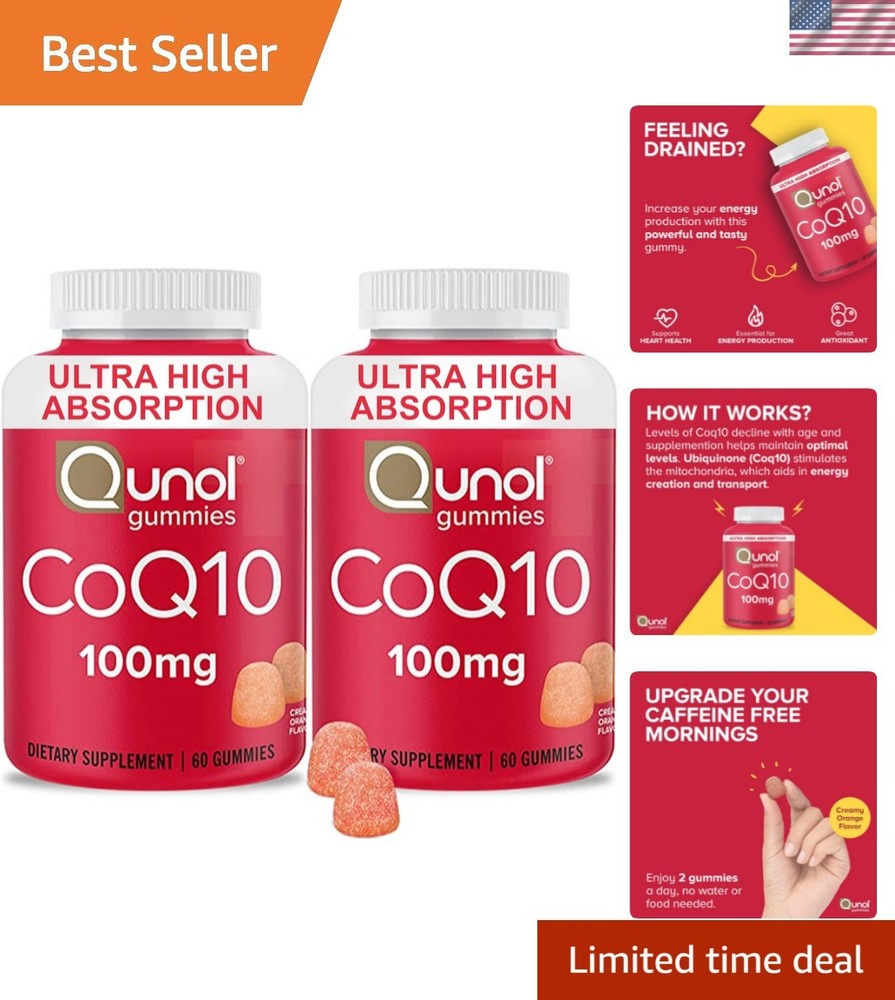 CoQ10 Gummies Heart Support 100mg Gluten Free Orange 2 Pack