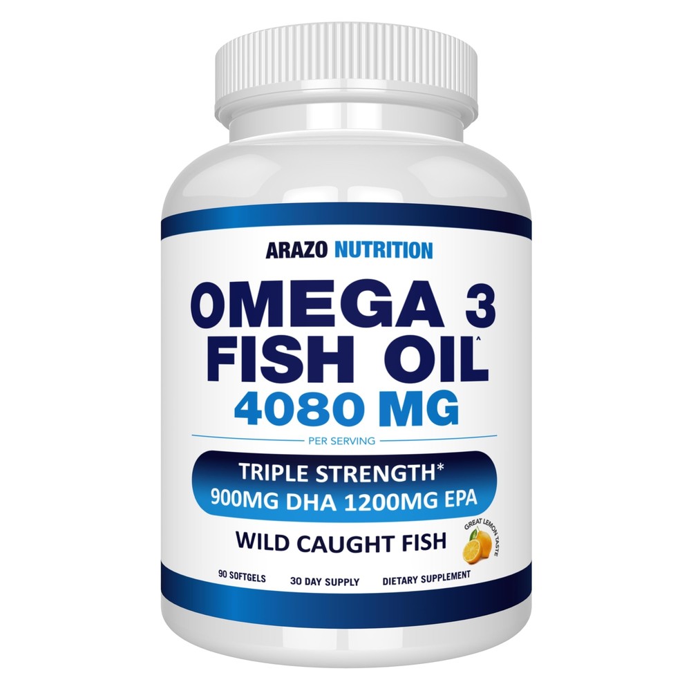 Arazo Nutrition Wild Caught Omega 3 Fish Oil – 90 Soft Gels – 4080mg High EPA…