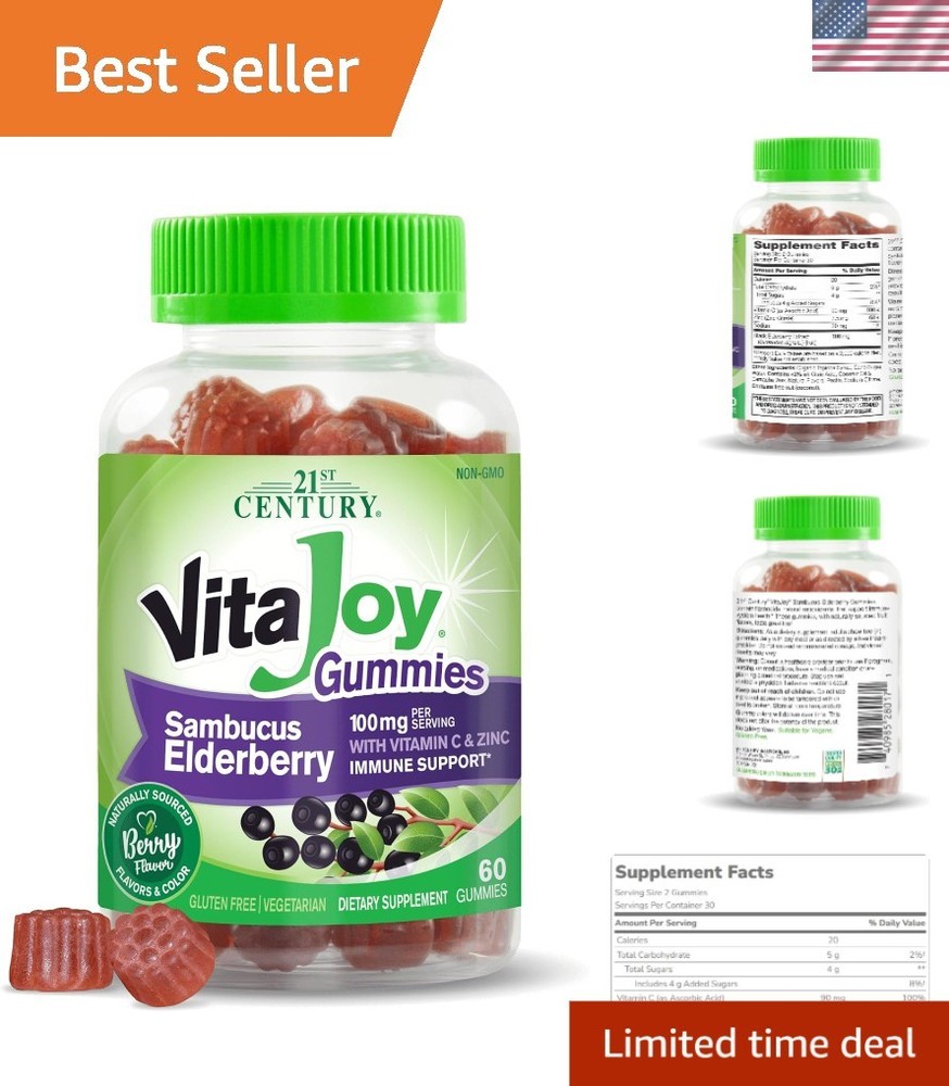 VitaJoy Elderberry Gummies – 60 Count Immune Support with Natural Berry Flavor