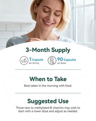 Inner Brightness Vitamin B Complex – Methylated Active B12 B6 Folate 90 Capsules