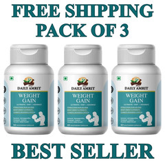3 X BODY GROW Fast Weight Gain Pills Ayurvedic Muscle Mass Gainer 60CAPS For Men