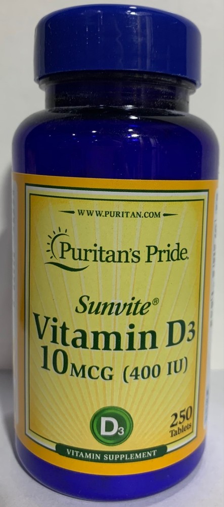 Puritan’s Pride Vitamin D3 10mcg (400 IU) – 250 Tablets (Exp: 04/2026)