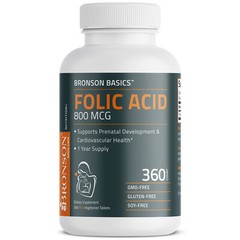 Bronson Folic Acid 800 MCG Prenatal Development 1 Year Supply 360 Tablets
