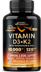 Vitamin D3 K2 – Vitamin D3 10000 Iu & K2 as MK-7 120 Mcg – Immune & Mood Support