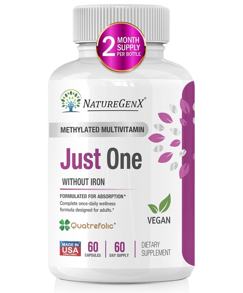 NatureGenX Just One Daily Methylated Multivitamin – 60 Caps Pure Methyl B12 M…