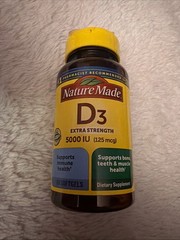 Nature Made Extra Strength D3 5,000 Iu (125 mcg) 90 Softgels Exp 09/2027