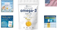 240 Non-GMO Omega 3 Fish Oil Softgels – Triple Strength, Burpless & Gluten-Free