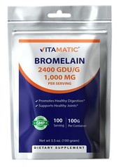 Vitamatic Bromelain Powder 1000mg per Serving – 2400 GDU/g- 100 Servings