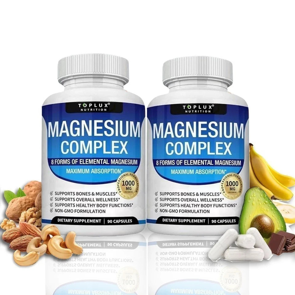2Pack Toplux Nutrition Magnesium Complex 1000mg Supports 8 Elemental Magnesium