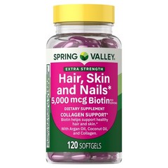 Spring Valley Biotin 5000 mcg, Hair Skin & Nails Support, 120 Softgels