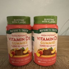 2 Pack Nature’s Truth Vitamin D3 Gummies 5000 IU High Potency Peach 120 Total
