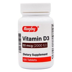 Rugby Vitamin D3 Dietary Supplement 50 mcg (2000 IU) – 100 Tablets