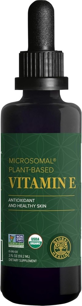 Global Healing Organic Vitamin E Drops D-Alpha Tocopherol Vegan Skin Oil 2 oz