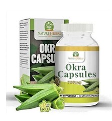 Natural Okra Capsules 750 mg. One Bottle. 60 Vegetarian Capsules. Okra Abelmo…