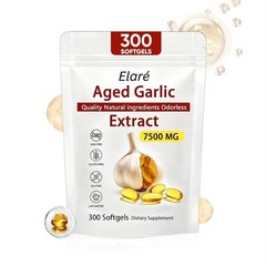 300 Softgels, 3X Elare Aged Garlic Extract, 7500mg Odorless | Heart & Immune