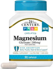 21st Century Magnesium Glycinate 200 mg Capsules 90 Count (Pack Of 2 Bottles)
