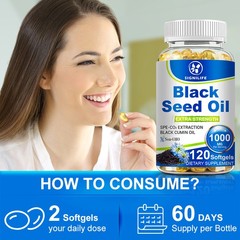 Black Seed Oil 100% Pure Cold Pressed Nigella Sativa 120 Softgels Vegan Non-GMO